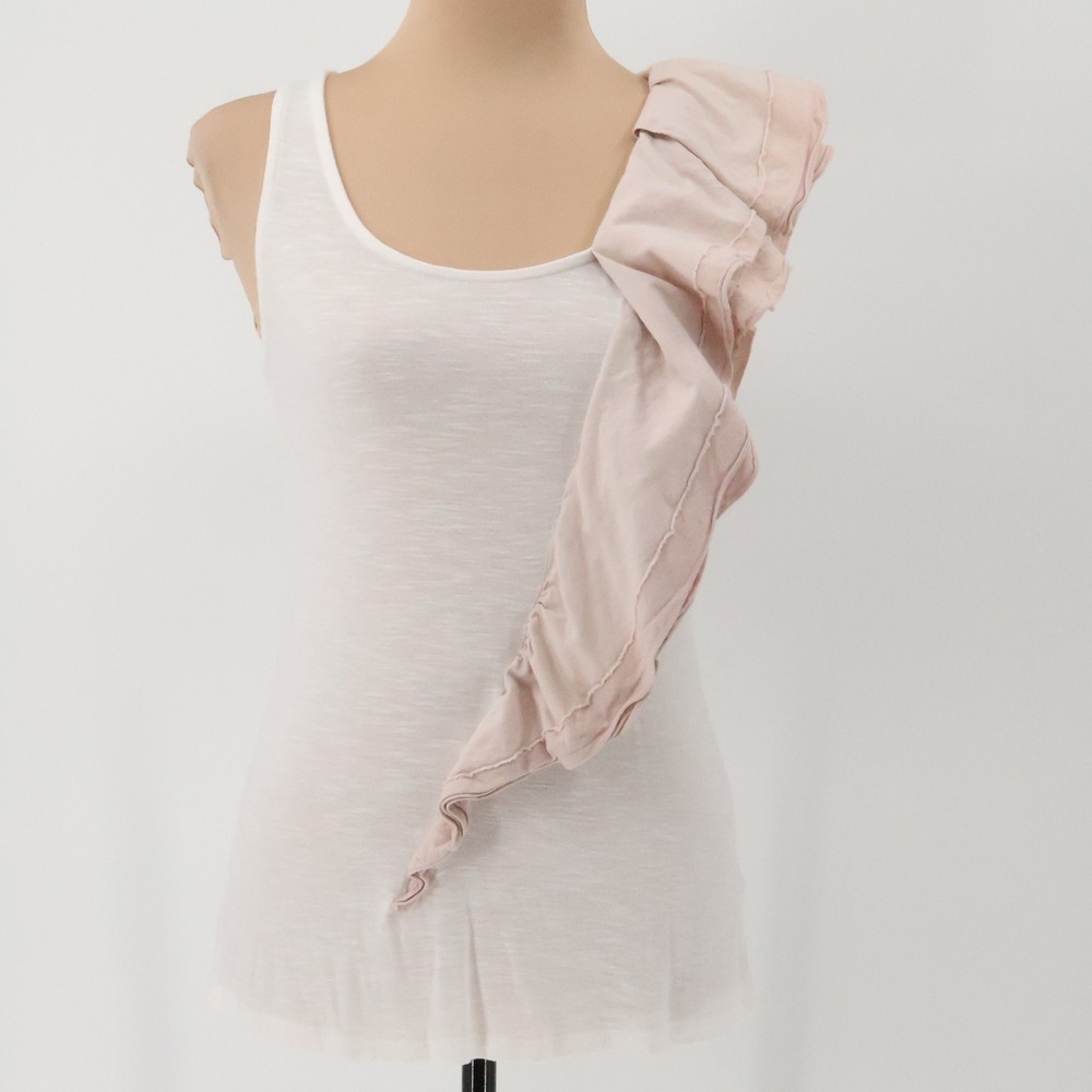 Women's Anthroplogie White Tank Top with Pink Ruffle Accent Size XS